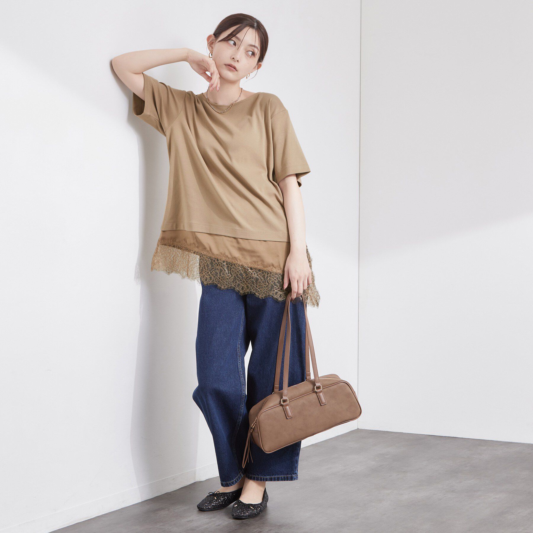 OPAQUE.CLIP「裾レースアシメカットソー【洗濯機OK】」|Tシャツ・カットソー|
