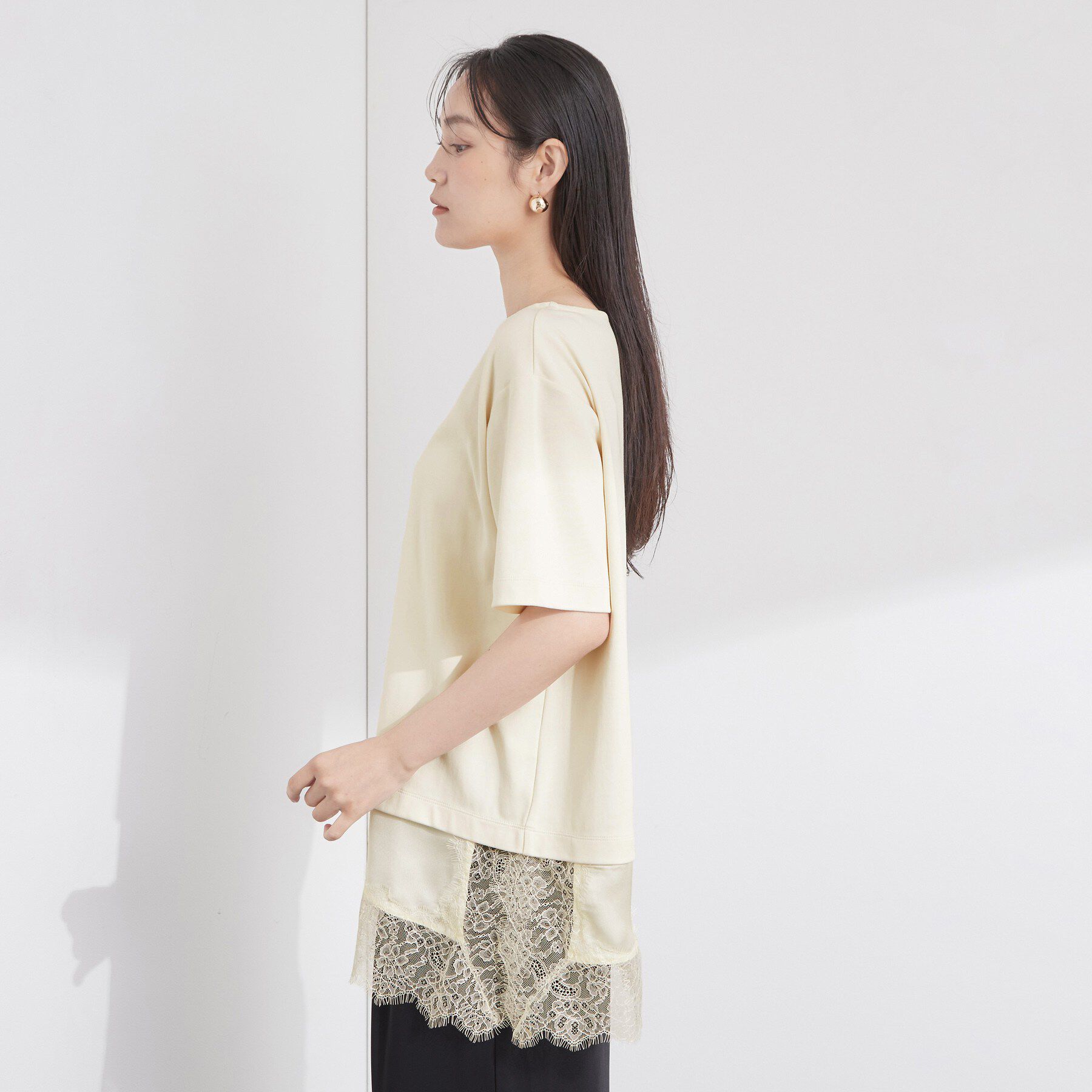 OPAQUE.CLIP「裾レースアシメカットソー【洗濯機OK】」|Tシャツ・カットソー|