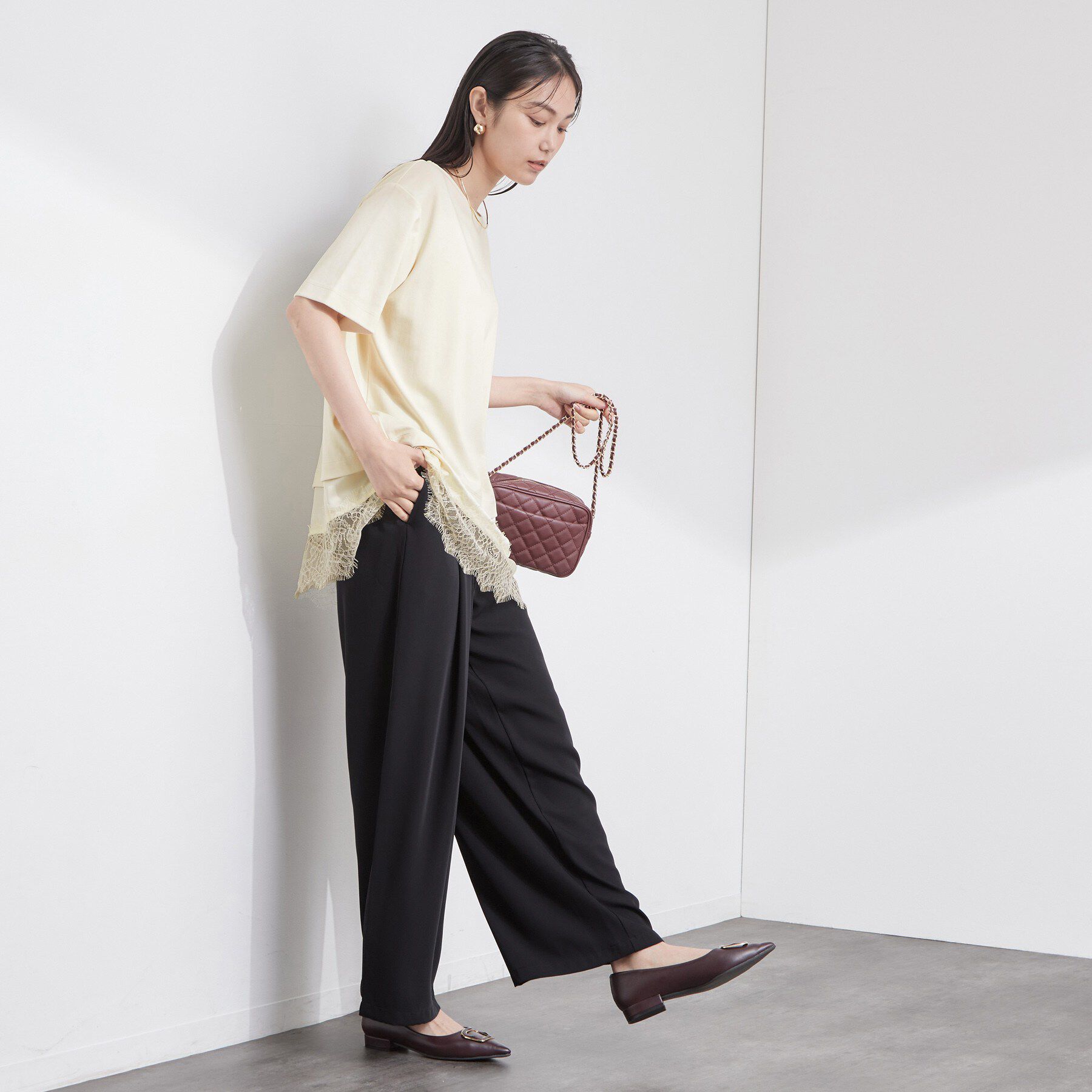 OPAQUE.CLIP「裾レースアシメカットソー【洗濯機OK】」|Tシャツ・カットソー|