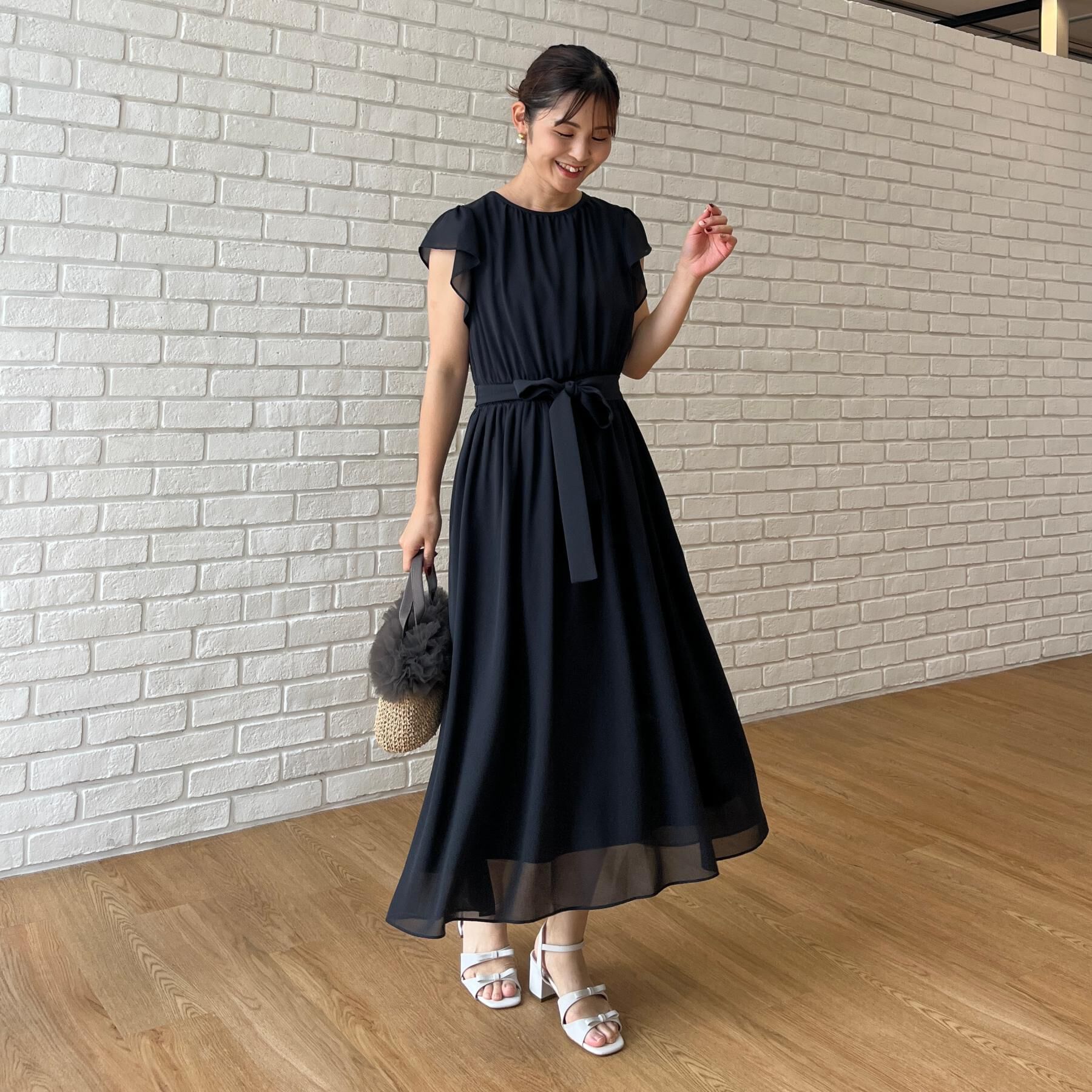 Couture broach「【洗える】袖フリル シフォン ギャザーワンピース」|ワンピース|