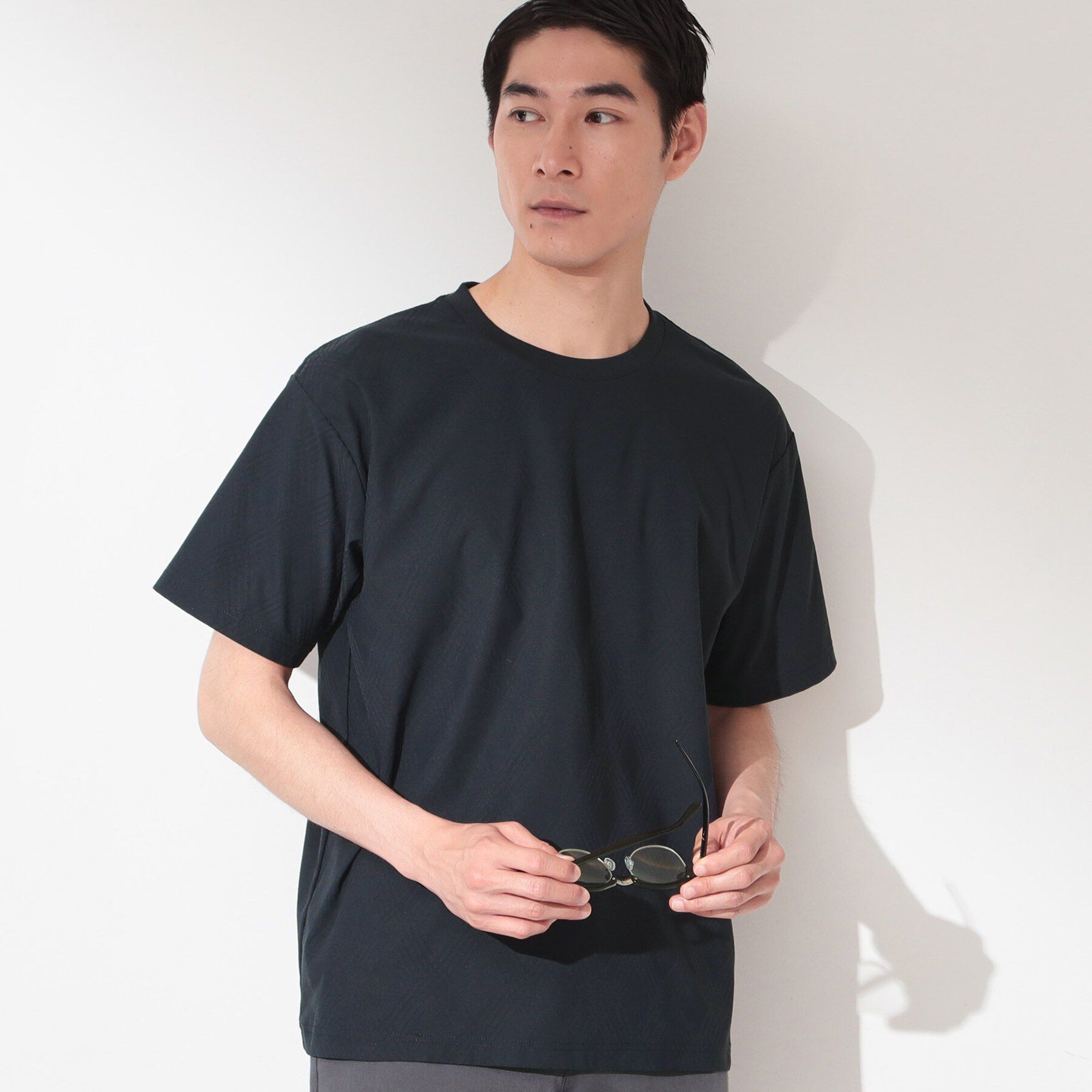 THE SHOP TK「【接触冷感／吸水速乾／UVカット】パーフェクテック リンクス柄 半袖Tシャツ」|Tシャツ・カットソー|ネイビー(094)