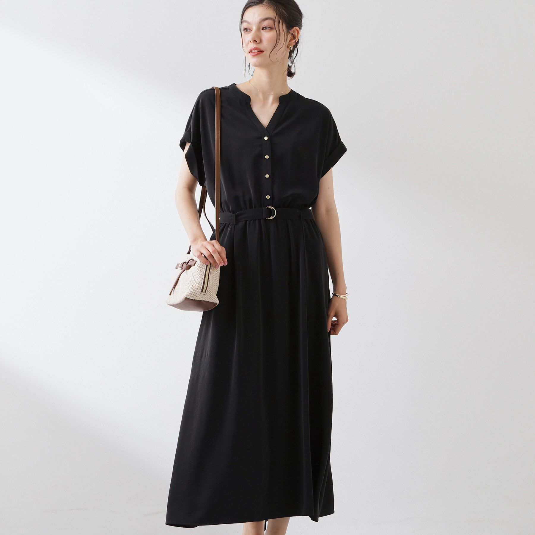 THE SHOP TK「【M-XL/ひんやり/遮熱】やみつきになる とろみスキッパーワンピース」|ワンピース|ネイビー(094)