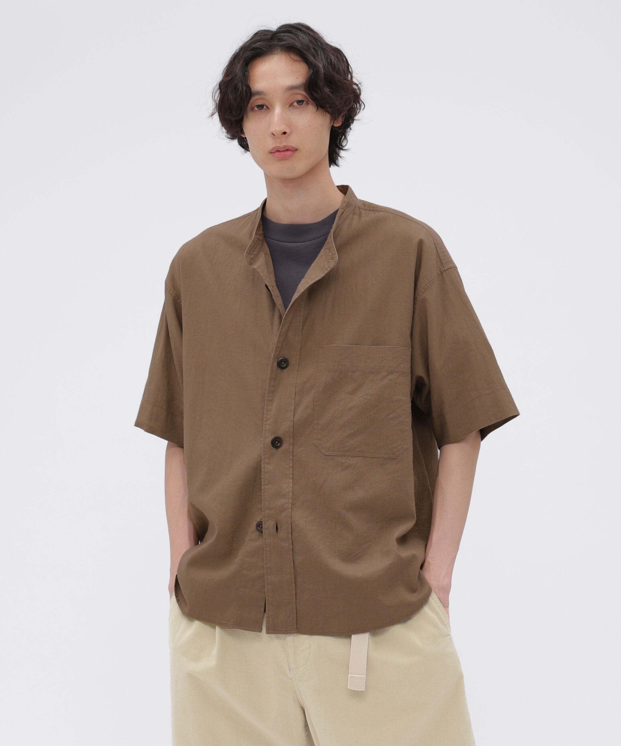 MHL.「SURFACE DYED COTTON LINEN SHIRT」|シャツ・ブラウス|TAN1