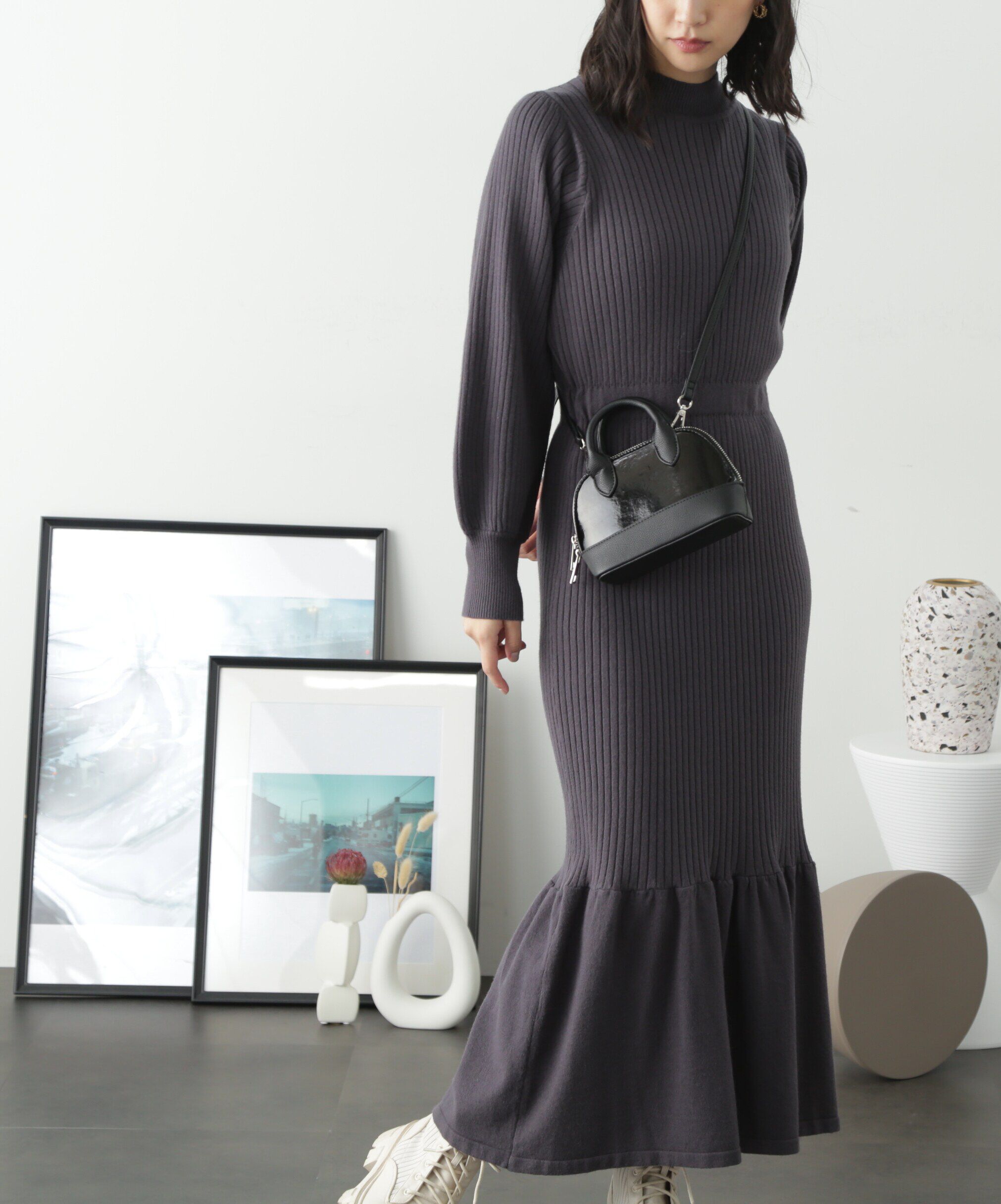 「ウォームストレッチバックパールボタンニットワンピース」|ワンピース|