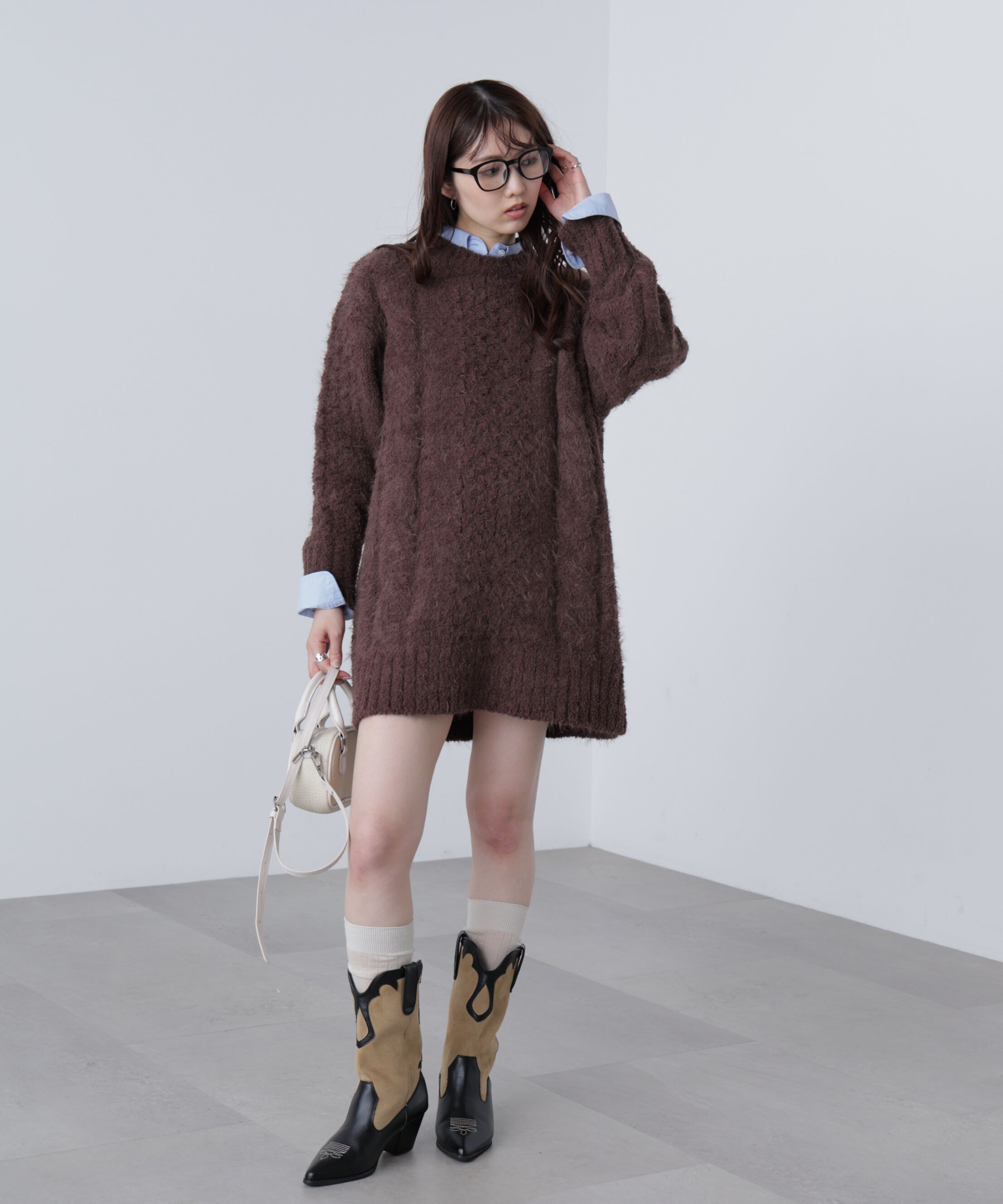  「テディヤーンケーブル編みミニワンピース」|ワンピース|