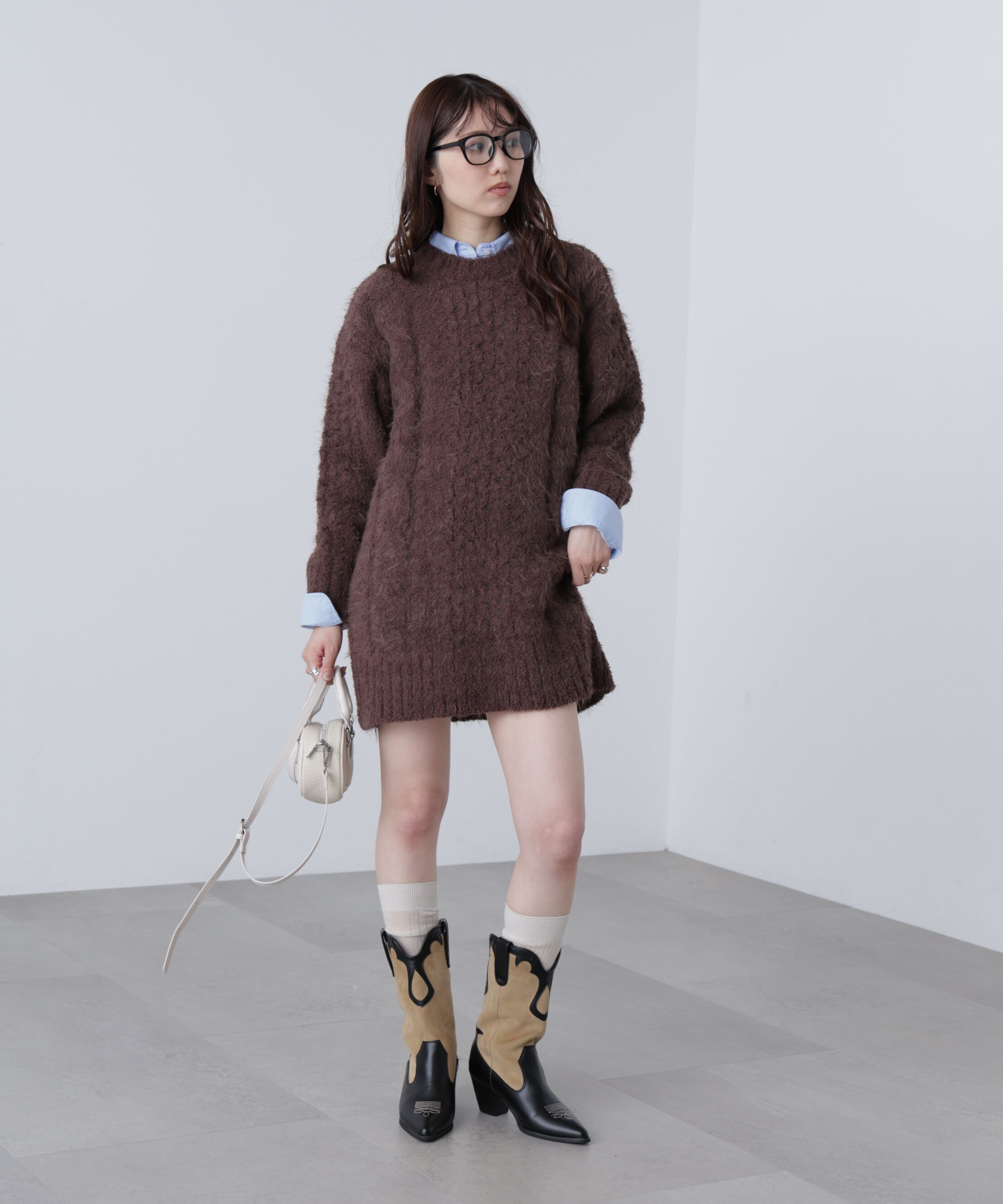  「テディヤーンケーブル編みミニワンピース」|ワンピース|