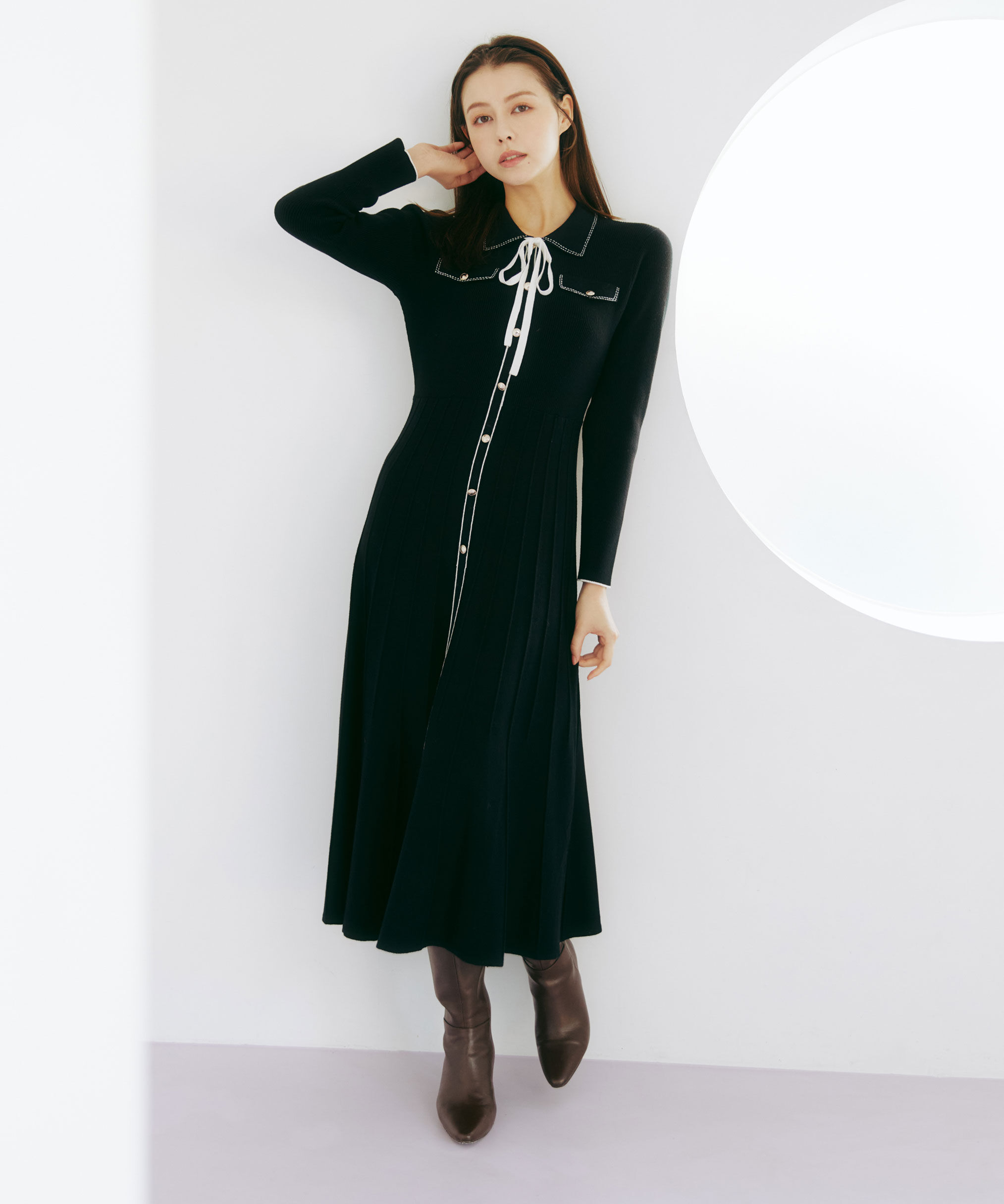  「ステッチカラーニットワンピース」|ワンピース|