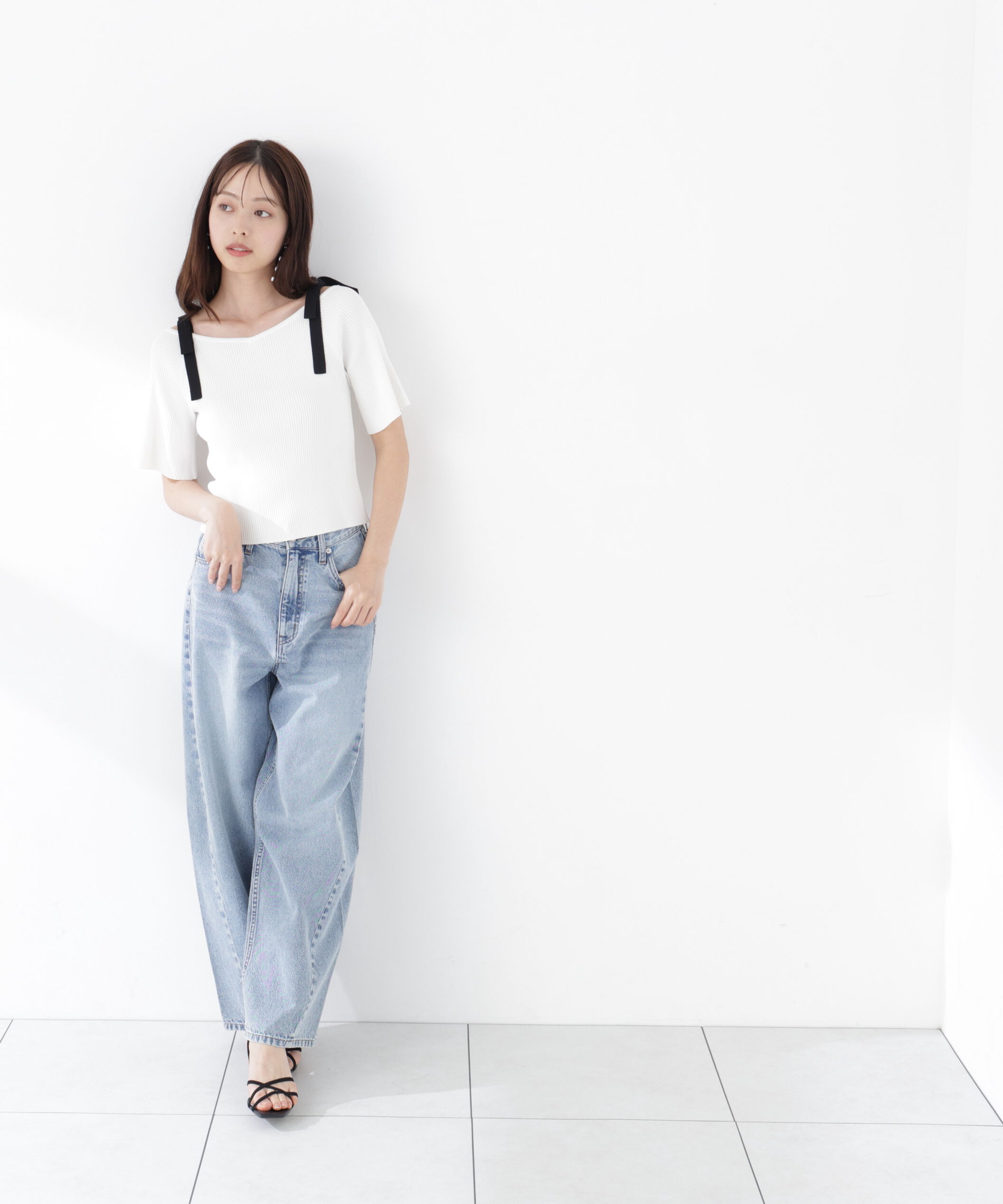 PROPORTION BODY DRESSING「＜ウォッシャブル/UV＞肩リボンオフショルニット　26SS」|ニット・セーター|