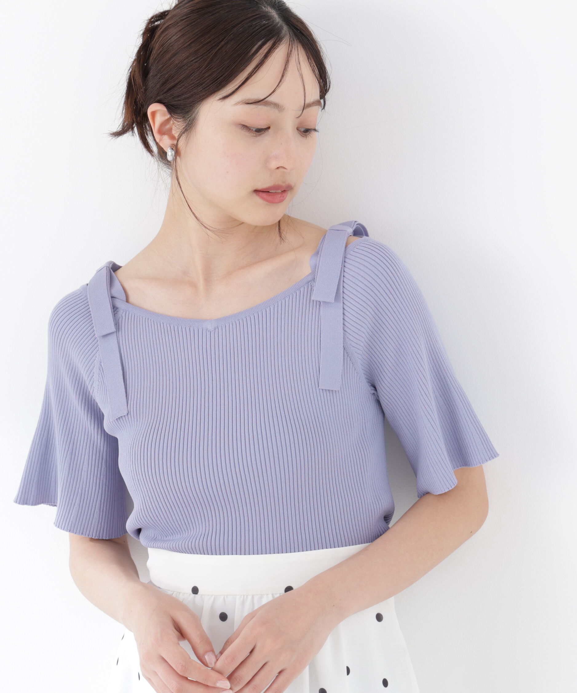 PROPORTION BODY DRESSING「＜ウォッシャブル/UV＞肩リボンオフショルニット　26SS」|ニット・セーター|