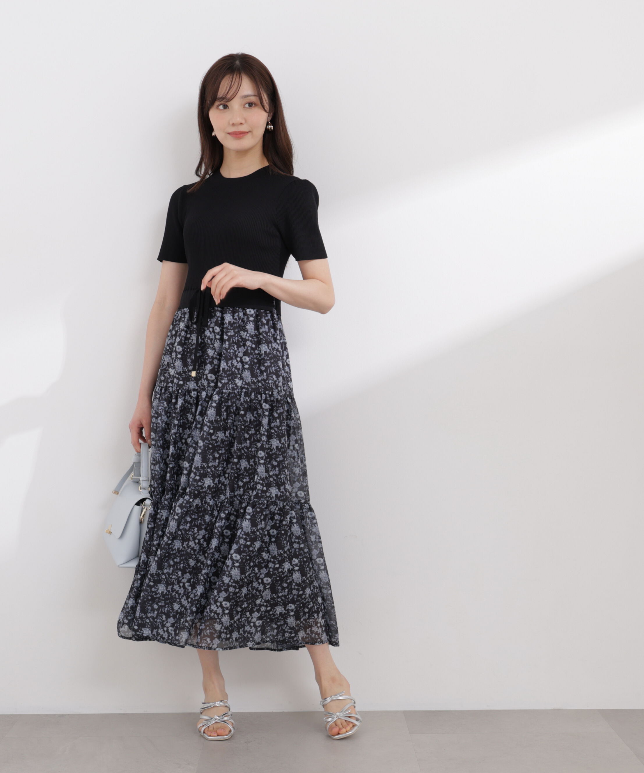 PROPORTION BODY DRESSING「半袖花柄ドッキングニットワンピース 26SS」|ワンピース|
