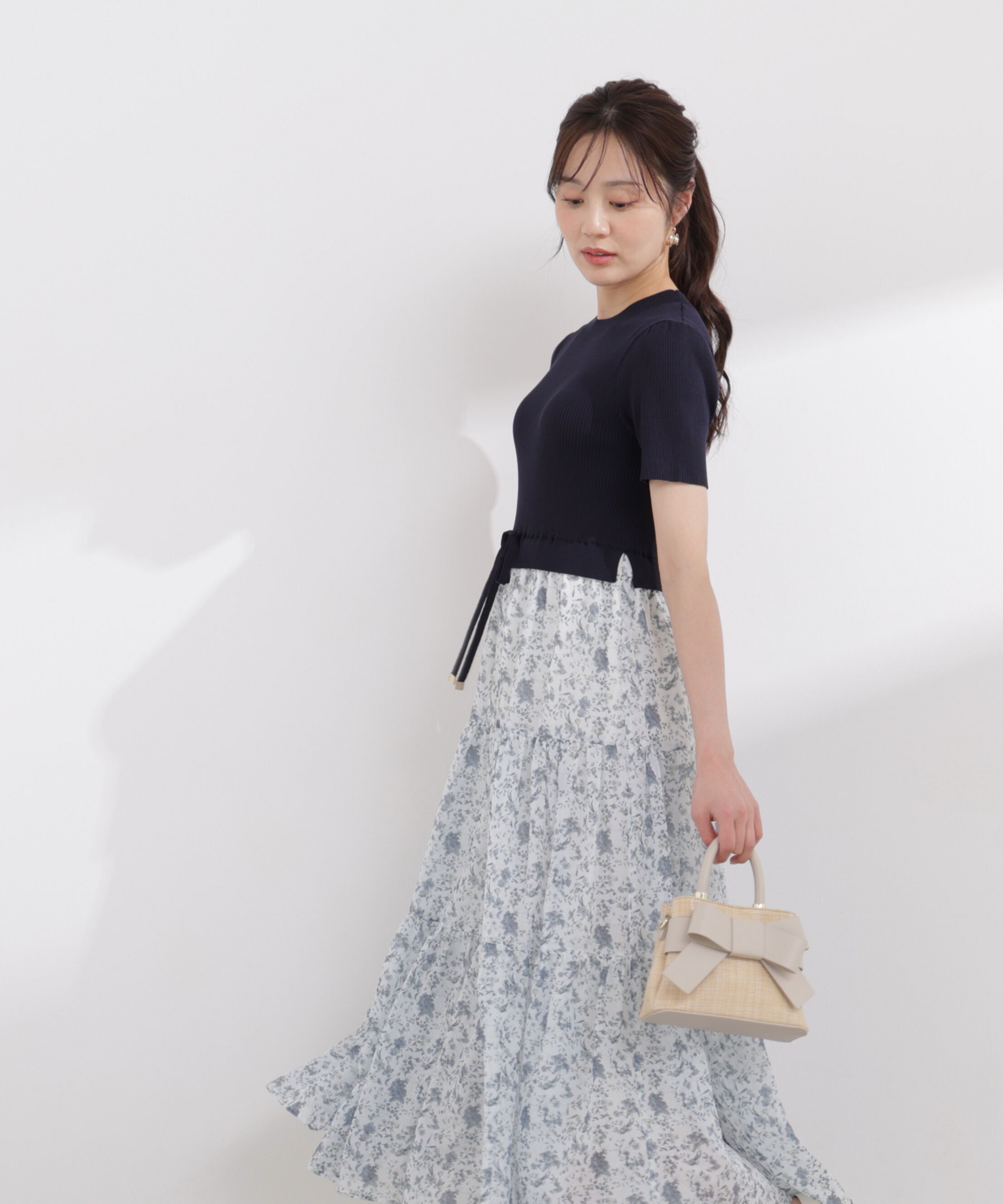 PROPORTION BODY DRESSING「半袖花柄ドッキングニットワンピース 26SS」|ワンピース|
