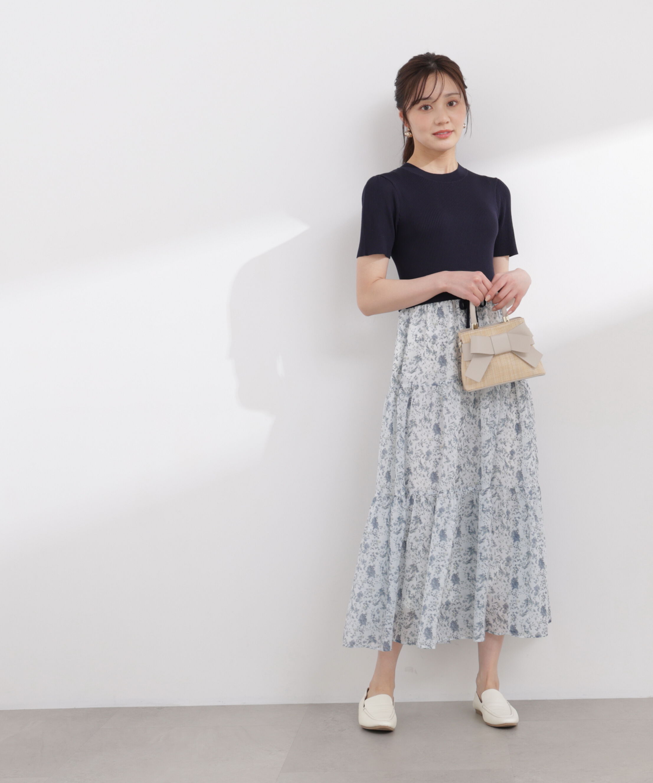 PROPORTION BODY DRESSING「半袖花柄ドッキングニットワンピース 26SS」|ワンピース|