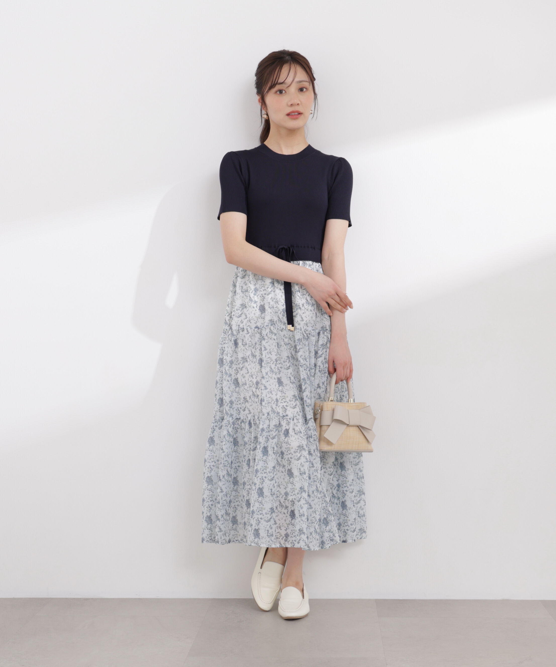 PROPORTION BODY DRESSING「半袖花柄ドッキングニットワンピース 26SS」|ワンピース|