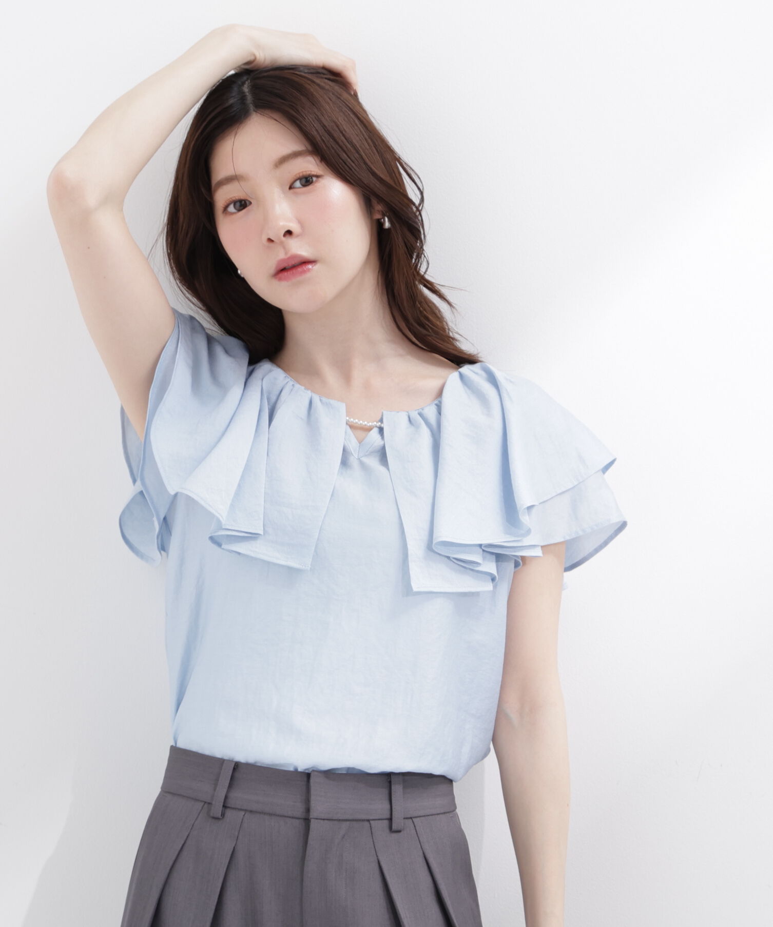 PROPORTION BODY DRESSING「パール付きラッフルブラウス」|シャツ・ブラウス|