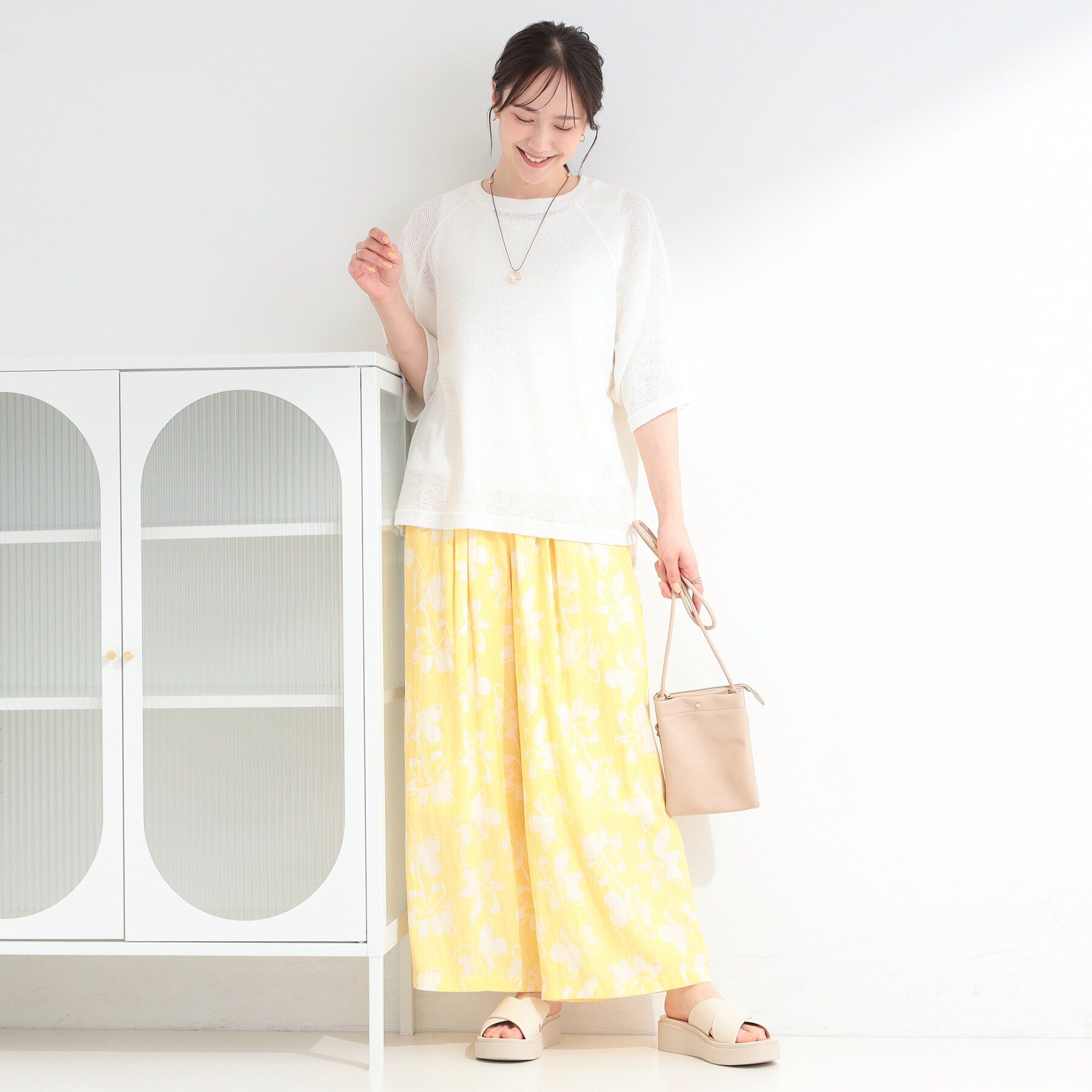 SHOO･LA･RUE「【S-LL】シアーワッフル ラグラン5分袖ゆるTシャツ」|Tシャツ・カットソー|