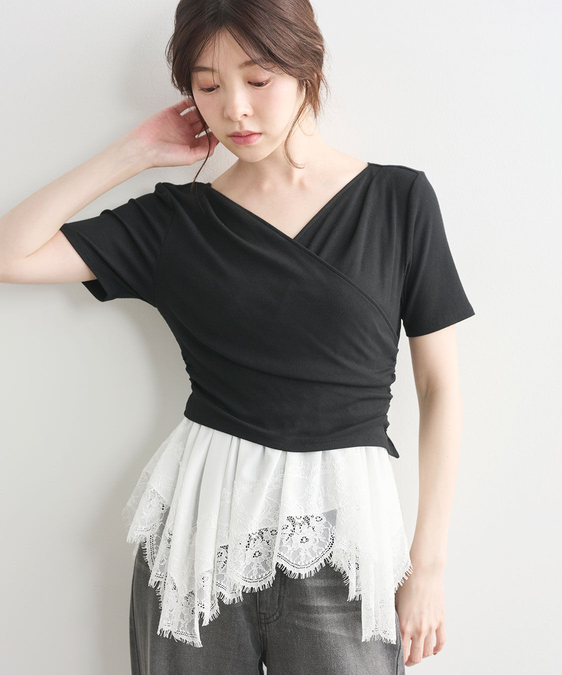 COCO DEAL「カシュクールペプラムトップス」|Tシャツ・カットソー|ブラック