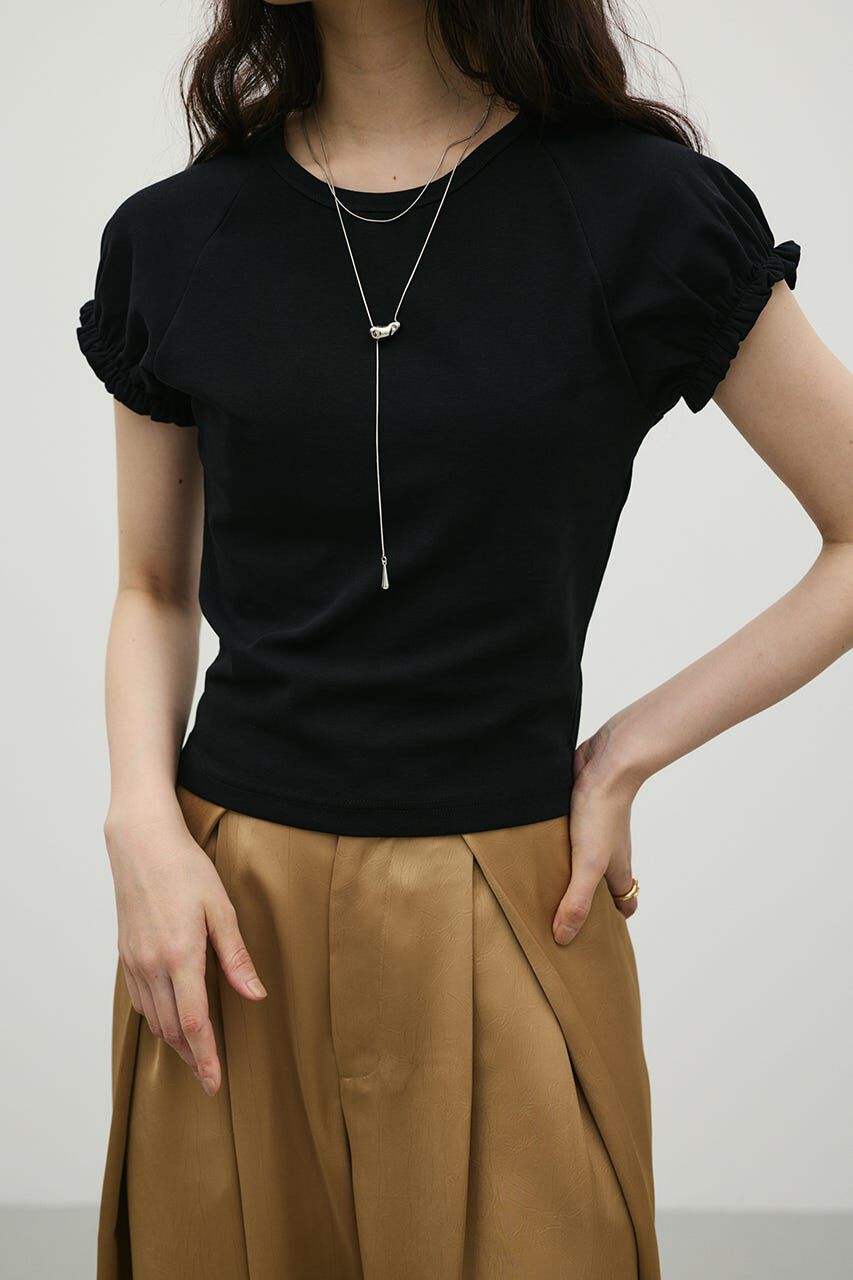 STYLEMIXER「ギャザーフレンチスリーブT」|Tシャツ・カットソー|BLK