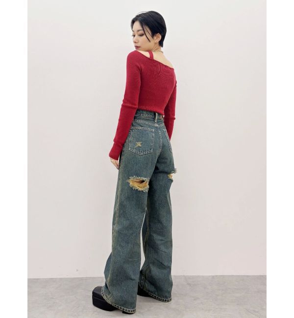 EVRIS「BACKスラッシュワイドデニムパンツ」|デニム|