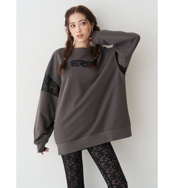 EVRIS「レースEmbroideryスウェットトップス」|スウェット・ジャージ|