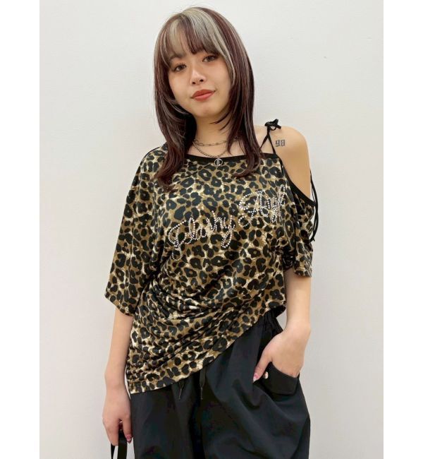 EVRIS「ラインストーンワンショルグラフィックトップス」|Tシャツ・カットソー|