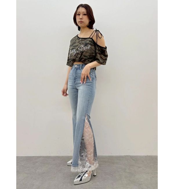 EVRIS「ラインストーンワンショルグラフィックトップス」|Tシャツ・カットソー|