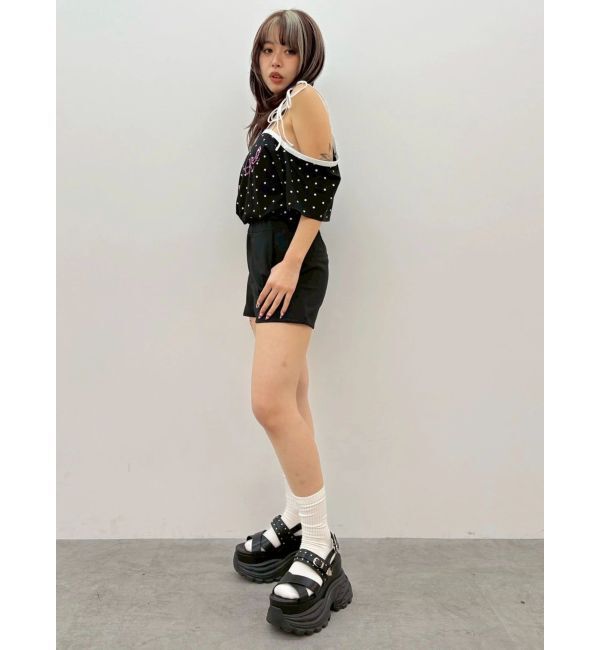 EVRIS「ラインストーンワンショルグラフィックトップス」|Tシャツ・カットソー|