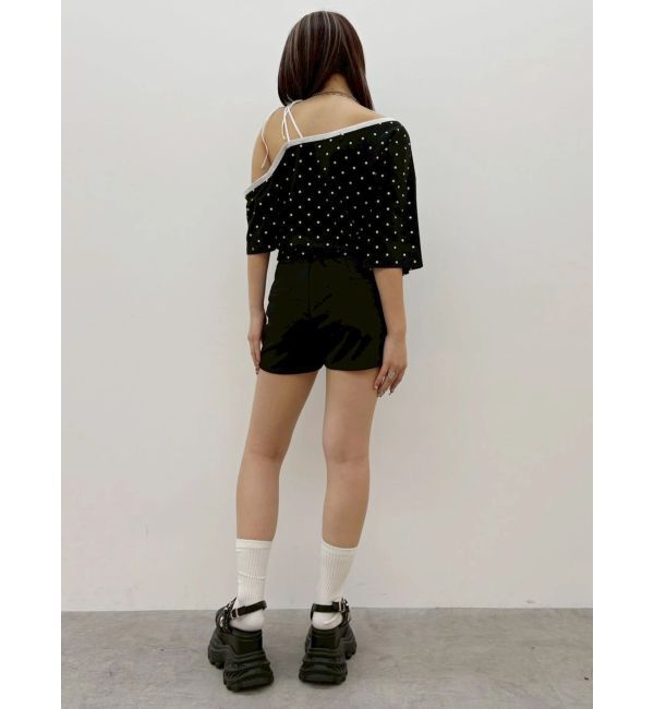 EVRIS「ラインストーンワンショルグラフィックトップス」|Tシャツ・カットソー|