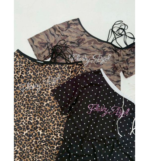 EVRIS「ラインストーンワンショルグラフィックトップス」|Tシャツ・カットソー|