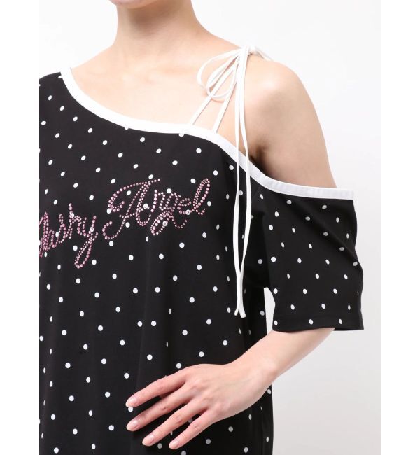 EVRIS「ラインストーンワンショルグラフィックトップス」|Tシャツ・カットソー|