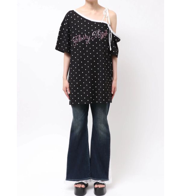 EVRIS「ラインストーンワンショルグラフィックトップス」|Tシャツ・カットソー|
