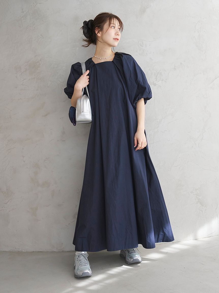 emmi atelier「ボリュームスリーブコットンワンピース」|ワンピース|NVY