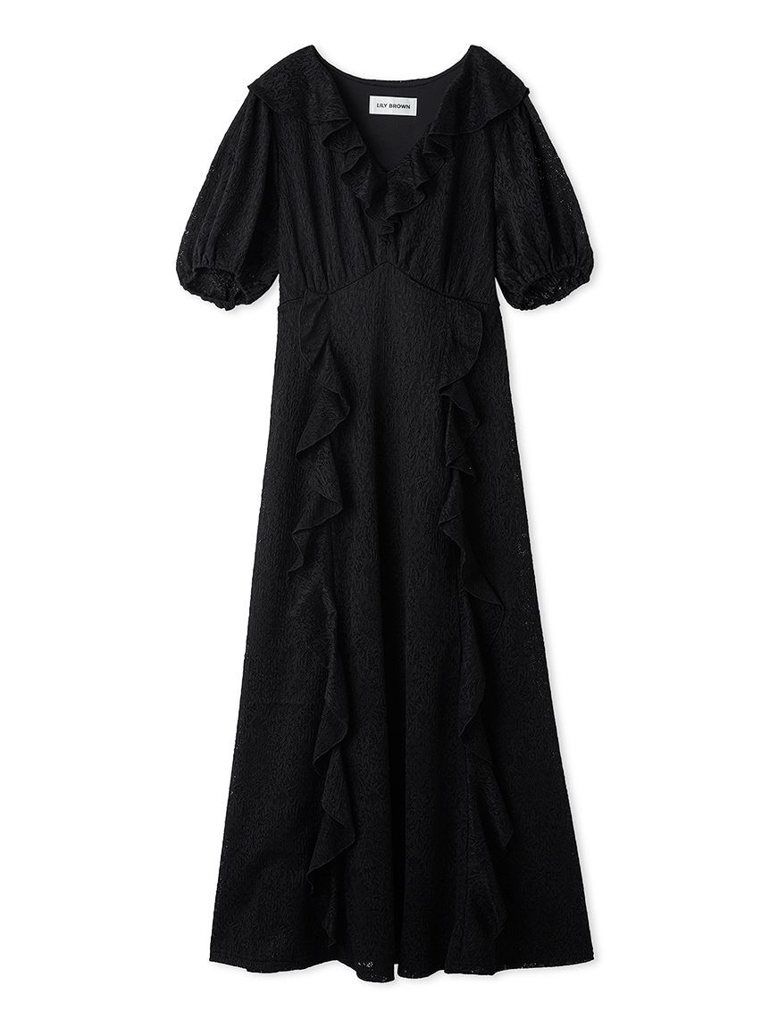 LILY BROWN「フリルレースカットワンピース」|ワンピース|BLK