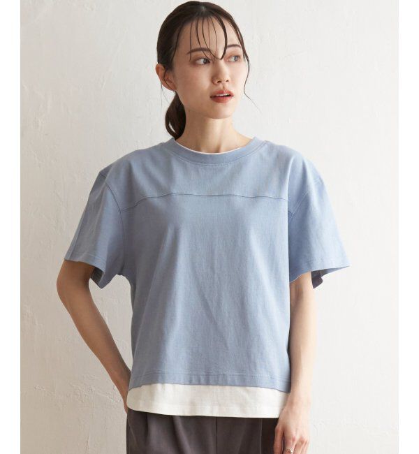 ikka「コットンUSA裾レイヤードTシャツ」|その他|スカイブルー