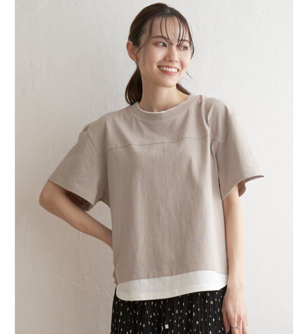 ikka「コットンUSA裾レイヤードTシャツ」|その他|ベージュ