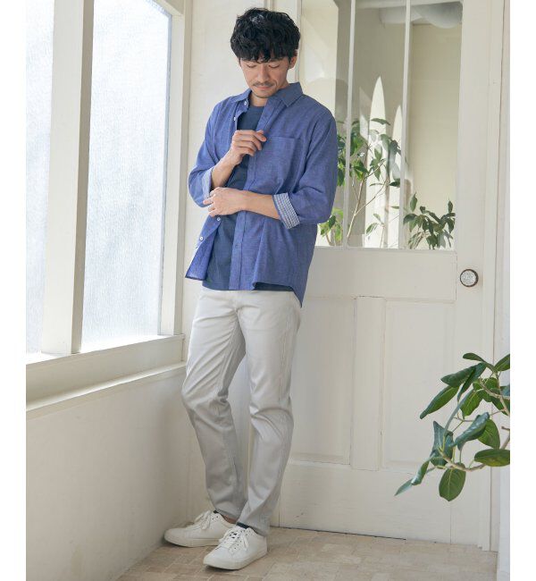 ikka「【雑誌MonoMax5月号掲載】【吸水速乾】7分袖イージーケアリネン無地シャツ」|シャツ・ブラウス|