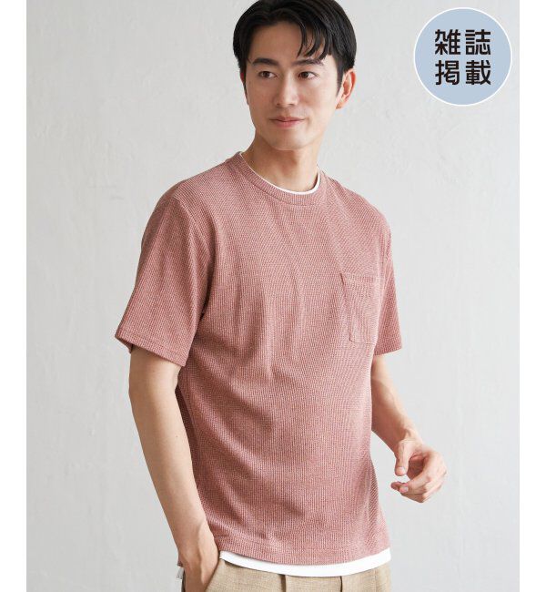ikka「【雑誌MonoMax5月号掲載】メランジワッフルポケ付きフェイクTシャツ」|Tシャツ・カットソー|オレンジ