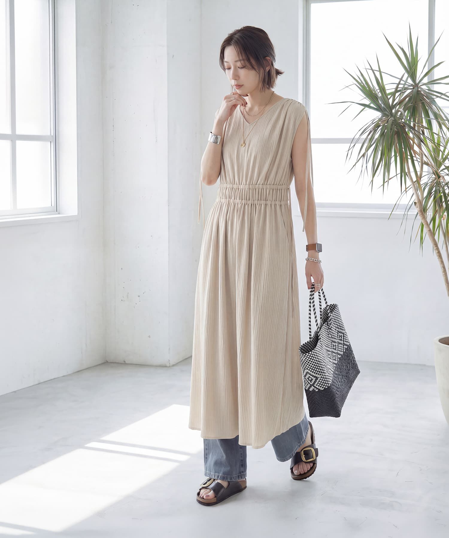 STYLE DELI「楊柳ドロストギャザーワンピース」|ワンピース|