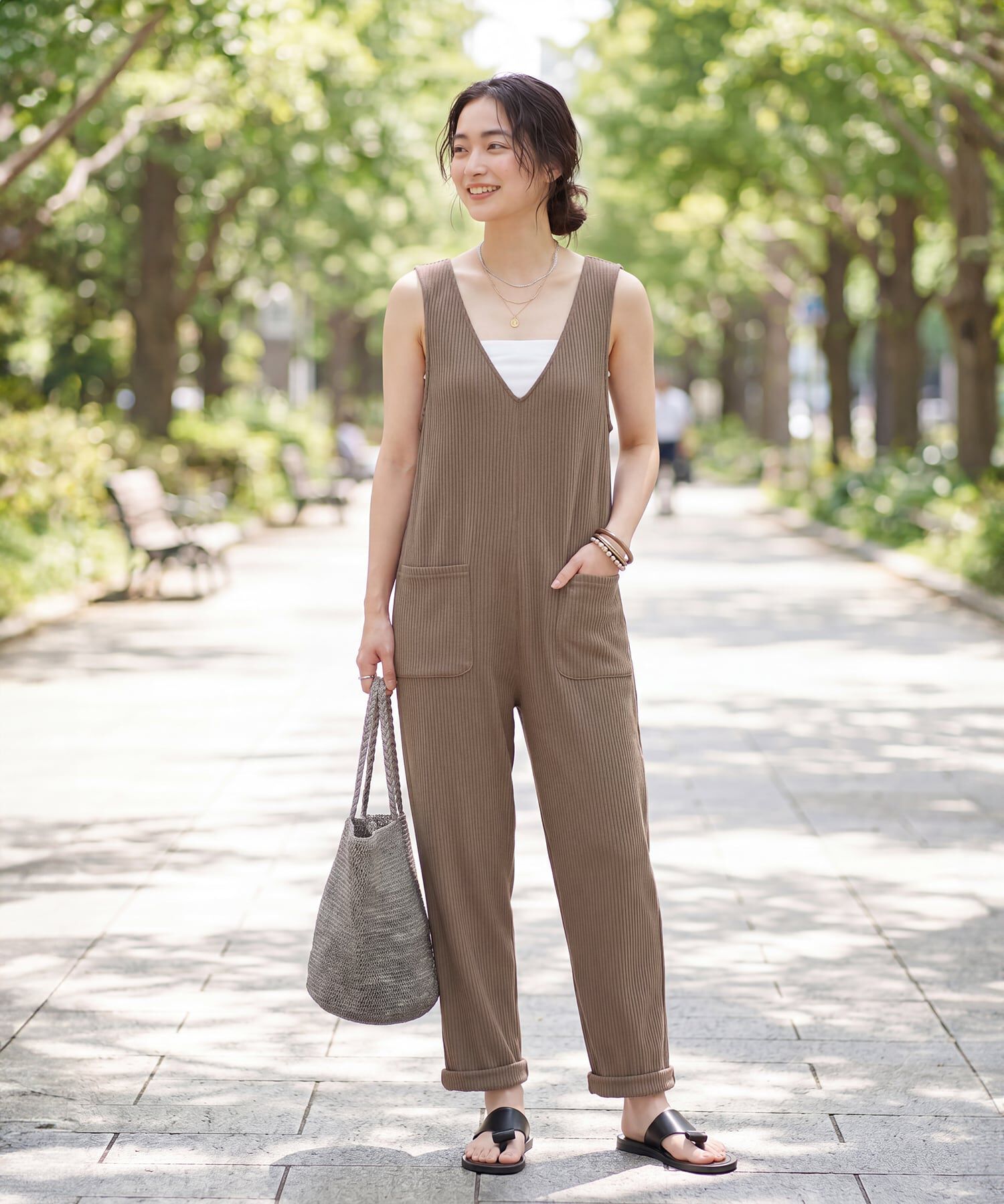 STYLE DELI「リラックスサマーニットソーサロペット」|オールインワン|