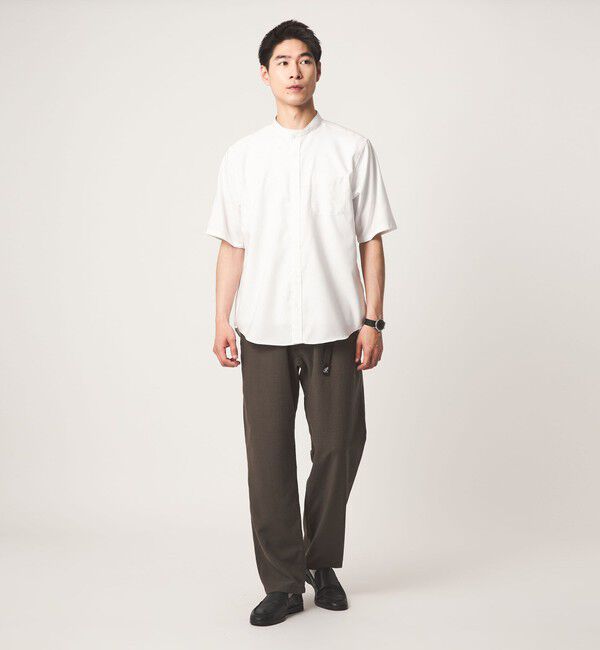 UNITED ARROWS green label relaxing「W/R オックスフォード ストライプ バンドカラー 半袖 シャツ」|シャツ・ブラウス|