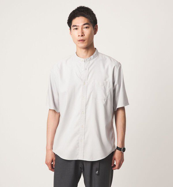 UNITED ARROWS green label relaxing「W/R オックスフォード ストライプ バンドカラー 半袖 シャツ」|シャツ・ブラウス|LT.GRAY