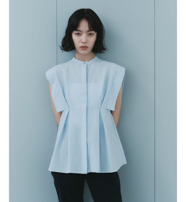 EMMEL REFINES「＜EMMEL REFINES＞EM バンドカラー タック ショートスリーブ シャツ」|シャツ・ブラウス|LT.BLUE