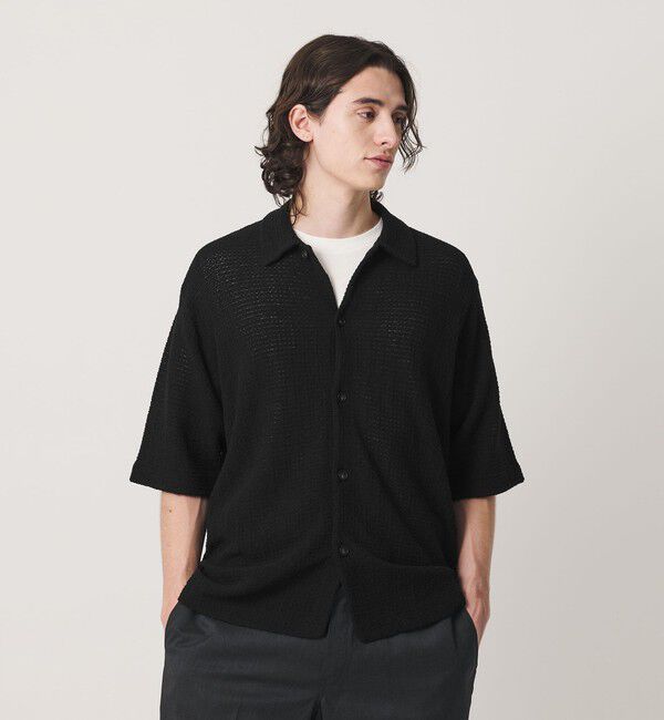 BEAUTY&YOUTH UNITED ARROWS「ブークレ ツイードライク ニット シャツ ウォッシャブル」|カーディガン|BLACK