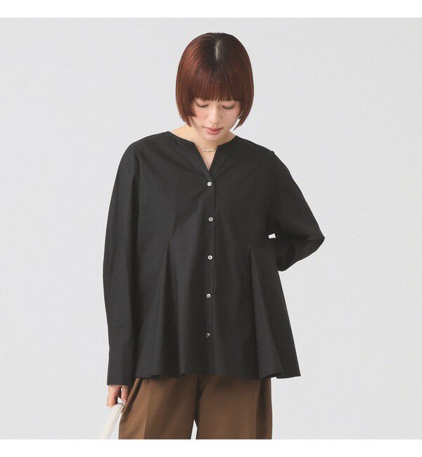 Ray BEAMS 「キーネック フレア ブラウス」|シャツ・ブラウス|BLACK