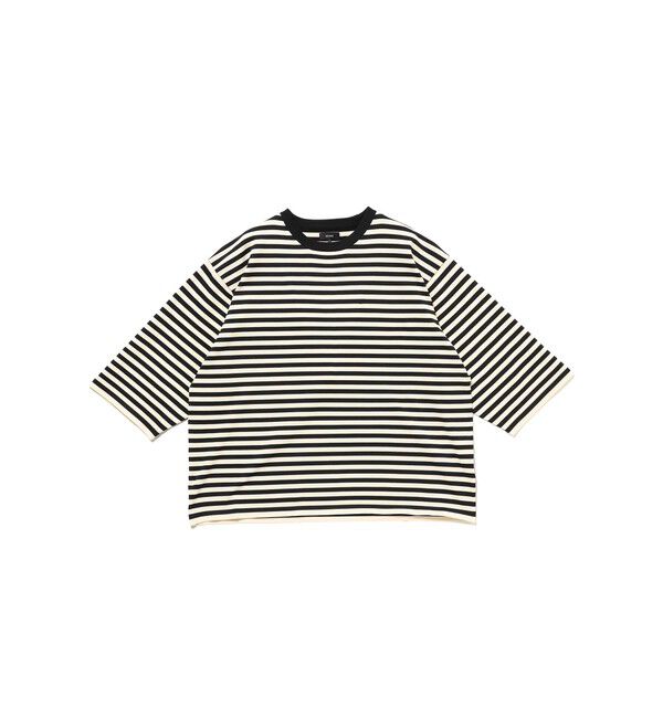 BEAMS「ショート ニット Tシャツ 【ワイドショートフィット】」|ニット・セーター|BLACK