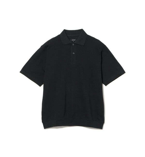 BEAMS「BEAMS｜メッシュ ボーダー ポロ【ワイドフィット】｜メンズ ポロシャツ トップス｜清涼感 」|ポロシャツ|BLACK