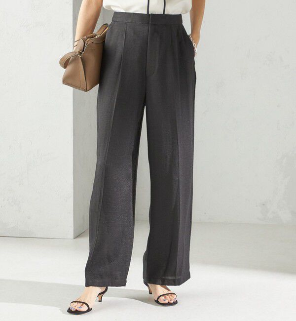 SHIPS for women「〈手洗い可能〉麻混 タック ワイド パンツ」|その他|ブラック