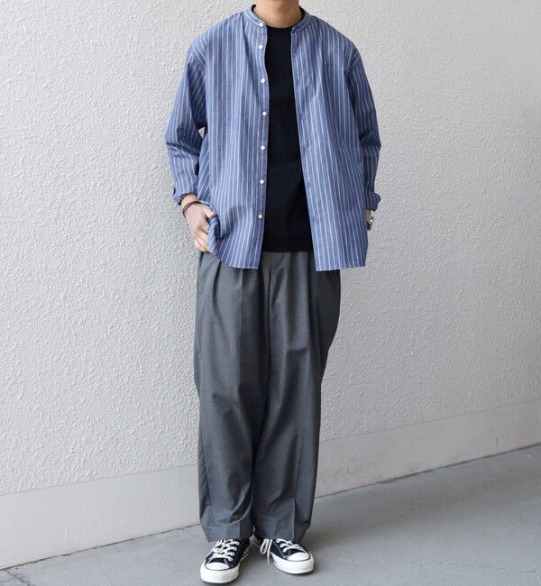 SHIPS any「SHIPS any:〈洗濯機可能〉コットン/リネン ストライプ バンドカラー シャツ 26SS◇」|シャツ・ブラウス|