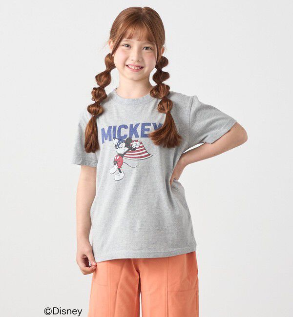 SHIPS any「【SHIPS any別注】GOOD ROCK SPEED:〈洗濯機可能〉ミッキーマウス / フラッグ プリント Tシャツ<KIDS>◆」|Tシャツ・カットソー|ライトグレー