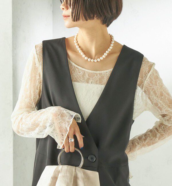 SHIPS for women「little black:〈手洗い可能〉2WAY レース ロング スリーブ TEE」|Tシャツ・カットソー|