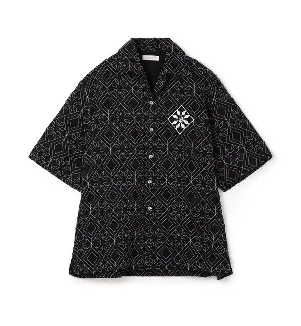 TOMORROWLAND MENS「コットンローン刺繍ステッチ オープンカラーハーフスリーブシャツ」|シャツ・ブラウス|18 ブラック系